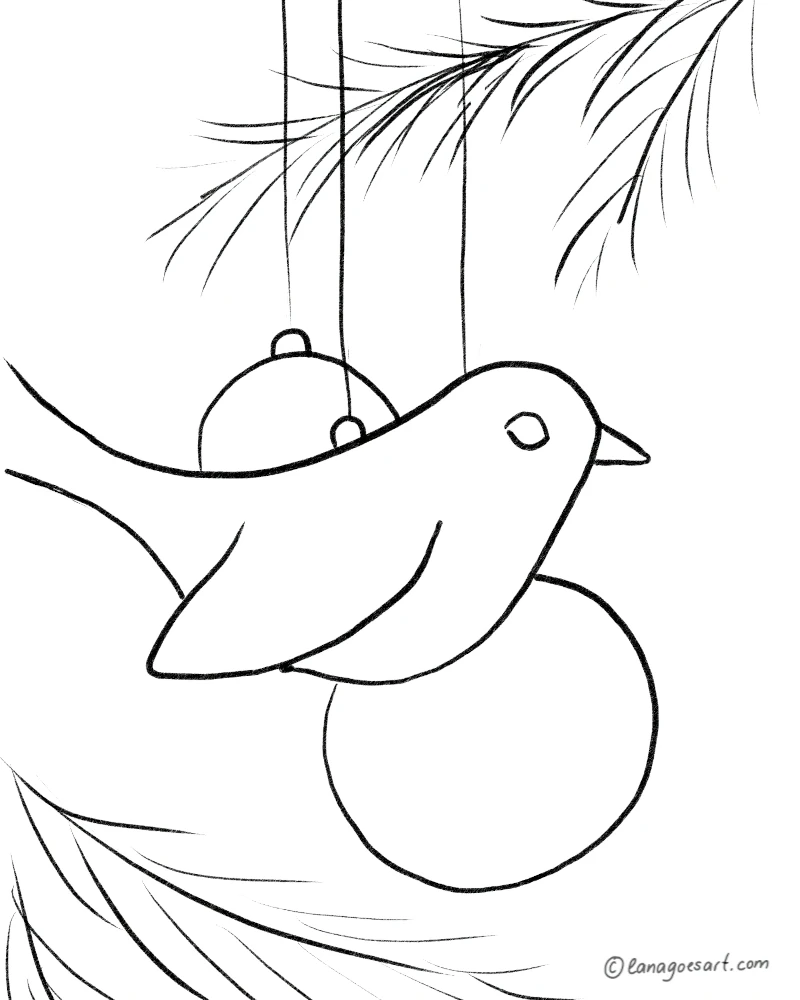 Lineart of a robin ornament to use for the watercolor tutorial.