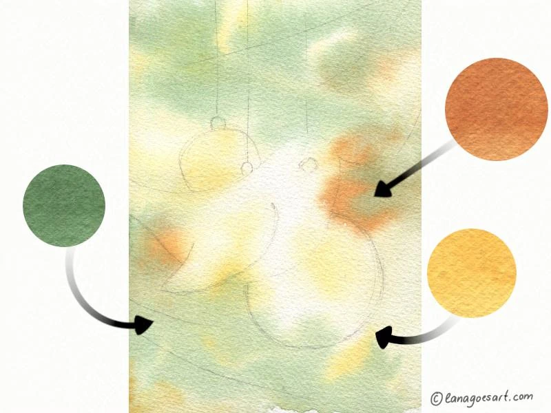 Tutorial-Hintergrund in Aquarell, nass in nass gemalt mit den Farben Gelb, Orange und Grün.