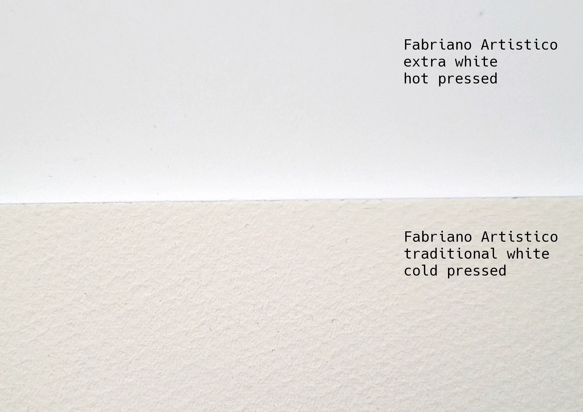 Fabriano Artistico extra white and traditional white in comparison.