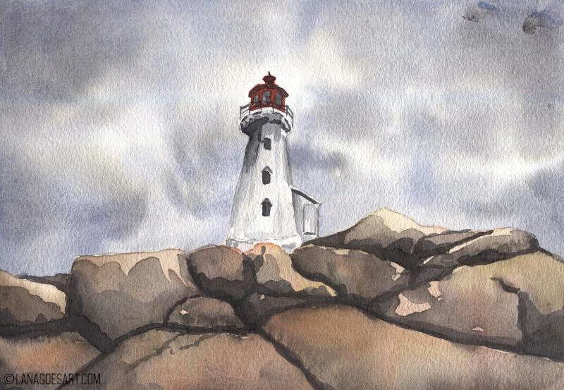 Fertiges Aquarell Leuchtturm nach einem Tutorial von lanagoesart.com