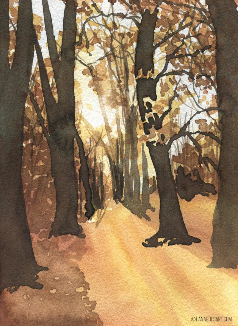 watercolor tutorial autumn forest
