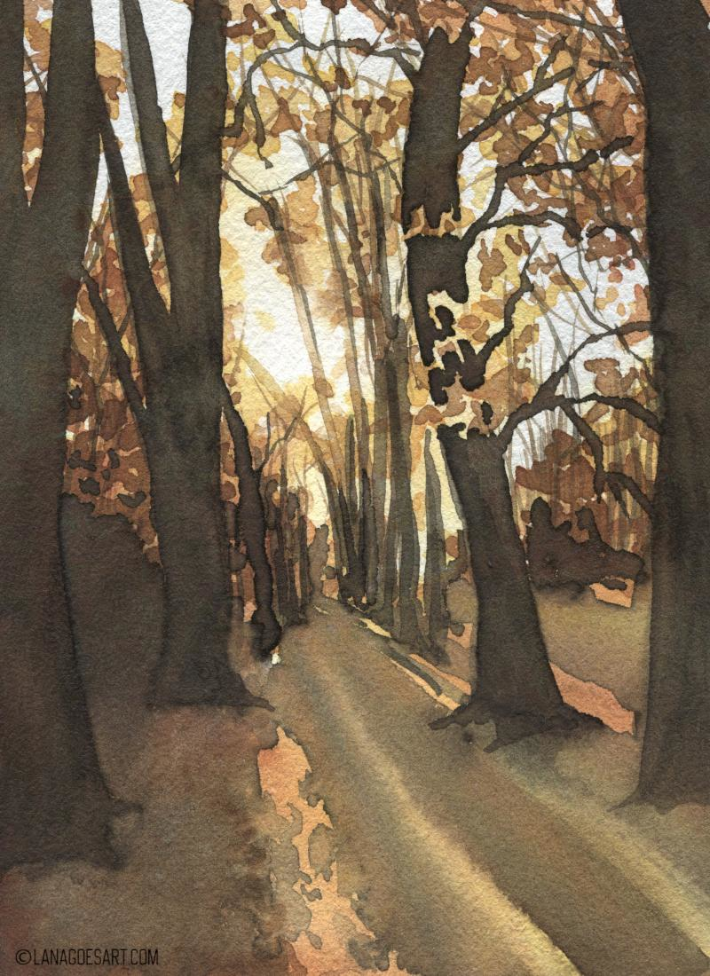 watercolor tutorial autumn forest