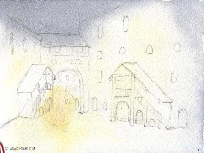 watercolor painting tutorial castle