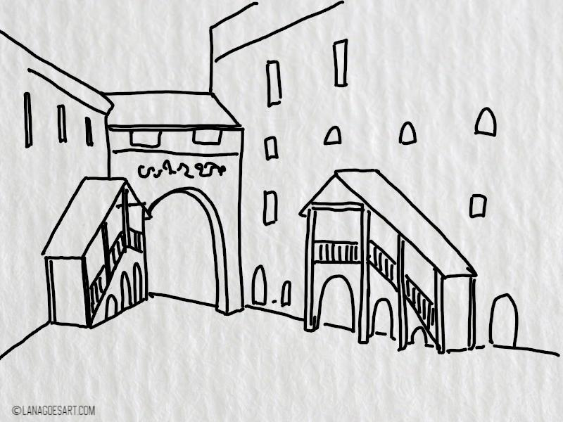 lineart watercolor painting tutorial castle at night